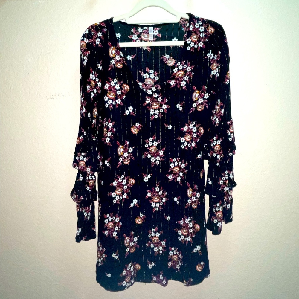 Black Floral V-Neck Dress